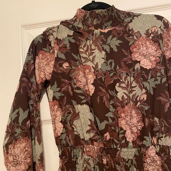 Nanette Lepore Smock Neck Dress Maroon Floral 6 - Picture 3 of 4